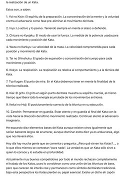 la realización de un Kata.
Estos son, a saber:
1. Yoi no Kisin: El espíritu de la preparación. La concentración de la mente y
