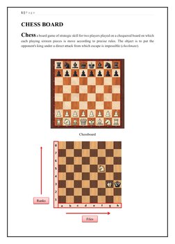 1 | P a g e
CHESS BOARD 
Chess a board game of strategic skill for two players played on a chequered board on which
each play