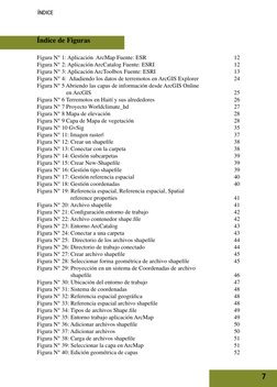 ÍNDICE
7
Índice de Figuras
Figura N° 1: Aplicación  ArcMap Fuente: ESR
Figura N° 2: Aplicación ArcCatalog Fuente: ESRI
Figura