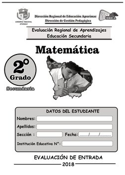 GOBIERNO REGIONAL
APURIMAC
Evaluación Regional de Aprendizajes
Educación Secundaria
Matemática
2°
2°
2°
Grado
Grado
Grado
Sec
