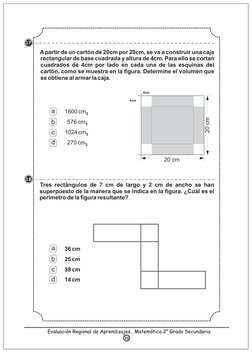 A partir de un cartón de 20cm por 20cm, se va a construir una caja 
rectangular de base cuadrada y altura de 4cm. Para ello s