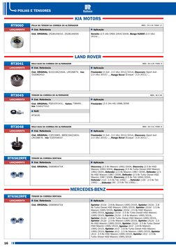 16
POLIAS E TENSORES
KIA MOTORS
RT9060
POLIA DO TENSOR DA CORREIA DO ALTERNADOR
MED.: 76 X 30  FURO: 17
LANÇAMENTO
Cód. Refer