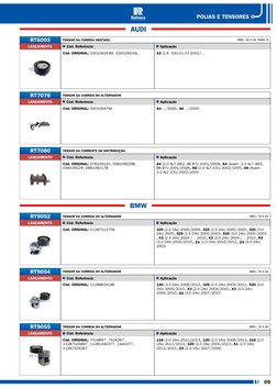 09
POLIAS E TENSORES
AUDI
RT6003
TENSOR DA CORREIA DENTADA
MED.: 62 X 22  FURO: 8
LANÇAMENTO
Cód. Referência
Aplicação
Cód. O