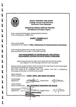 KOLEJ SASTERA DAN SAINS 
(College of Arts and Sciences) 
Universiti Utara Malaysia 
PERAKUAN KERJA KERTAS PROJEK 
(Certificat