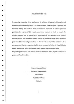 PERMISSION TO USE 
In presenting this project of the requirements for a Master of Science in Information and 
Communication T