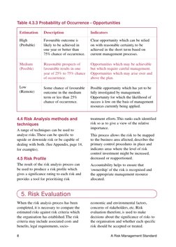 4.4 Risk Analysis methods and
techniques
A range of techniques can be used to
analyse risks.These can be specific to
upside o