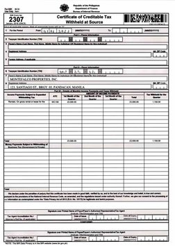 Sample BIR Form 2307 for Rentals | PDF | Business | Public Finance