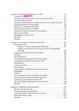 Capítulo 8. Elaboración del Proyecro o Plan ... 
·························•·······. 61 
Carátula o Portada . . . 
. .........