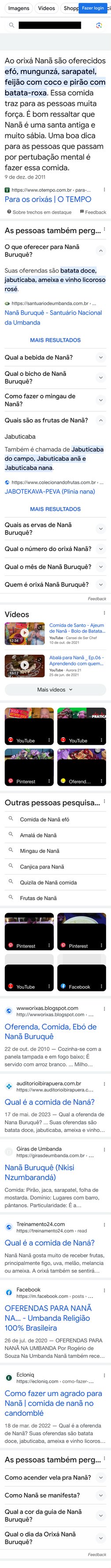 comida nana buruque
Sobre trechos em destaque
Ao orixá Nanã são oferecidos
efó, mungunzá, sarapatel,
feijão com coco e pirão