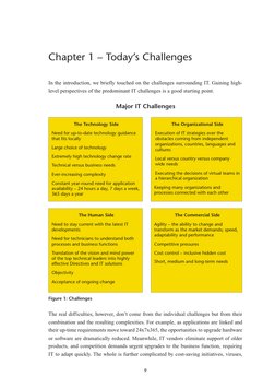 9
Chapter 1 – Today’s Challenges
In the introduction, we briefly touched on the challenges surrounding IT. Gaining high-
leve