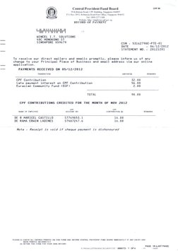 Central Provident Fund Board
79 Robinson Road, CPF Building, Singapore 068897
P.O.Box 2052, Robinson Road Post Office. Singap