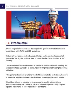 4
ROPE ACCESS GENERIC WORK GUIDANCE
1.0	 INTRODUCTION
Dacon Inspection Services has developed this generic method statement i