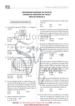 Examen de Admisión UNT 2016-II
2
Editorial
Librería: Av. Garcilaso de la Vega 978, Lima Telf.: 424-6563
www.editorialsanmarco
