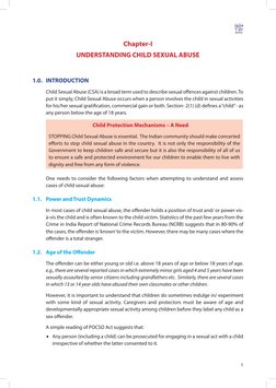 1
Chapter-I
UNDERSTANDING CHILD SEXUAL ABUSE
1.0.	 INTRODUCTION
	
Child Sexual Abuse (CSA) is a broad term used to describe s