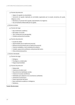 50
3. Factores psicológicos en las adicciones
3.2 Factores de protección
•	 Apego a los iguales no consumidores.
•	 Asociació