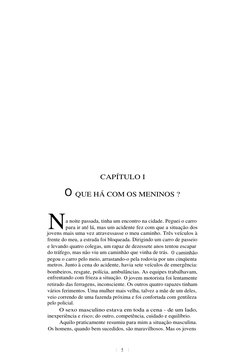 CAPÍTULO I
O QUE HÁ COM OS MENINOS ?
N
a noite passada, tinha um encontro na cidade. Peguei o carro
para ir até lá, mas um ac