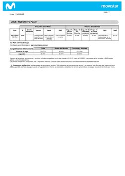 HOJA  4/ 7
Línea: 1136509463 
¿QUE  INCLUYE TU PLAN?
Incluidos en el Plan
Precios Excedentes
Plan
$
Crédito
disponible
Inte