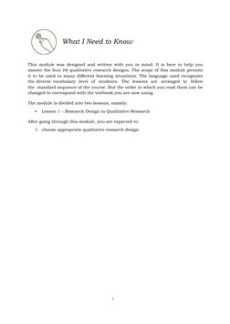 1
What I Need to Know
This module was designed and written with you in mind. It is here to help you
master the four (4) quali