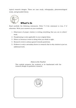 typical research designs. These are case study, ethnography, phenomenological
study, and grounded theory.
    What’s In
Read