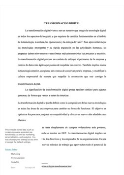  
TRANSFORMAC
TRANSFORMACION 
ION DIGITAL
DIGITAL
La transformación digital viene a ser un sumario que integra la tecnología