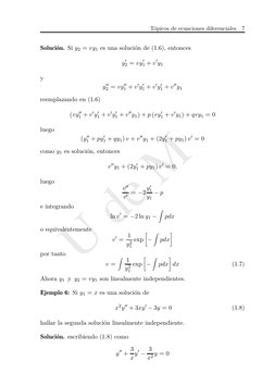 U de M
Tópicos de ecuaciones diferenciales
7
Solución. Si y2 = vy1 es una solución de (1.6), entonces
y′
2 = vy′
1 + v′y1
y
y