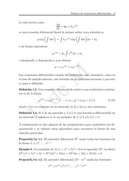 U de M
Tópicos de ecuaciones diferenciales
9
la cual escrita como
dy
dx + 4y = k1 e5x
es una ecuación diferencial lineal de p