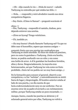  
   —Oh
Oh —dijo cuando lo vio
dijo cuando lo vio—. ¡Hola de nuevo!
. ¡Hola de nuevo! —saludó.
saludó.
Taehyung no entendía