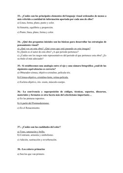33.- ¿Cuáles son los principales elementos del lenguaje visual ordenados de menos a
más referido a cantidad de información ap