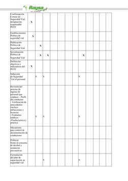 Conformación 
Comité de 
Seguridad Vial, 
designación 
responsable 
PESV
X
Establecimiento 
Política de 
seguridad vial
X
Pub