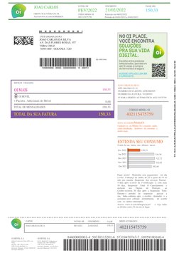 JOAO CARLOS
 
 
CHEGOU SUA FATURA DA OI. 
Acessewww.oi.com.br/MinhaOi 
FATURA DE 
FEV/2022 
CÓDIGO MINHA OI 
402115475756 
VE