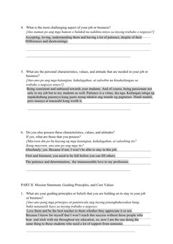4.   What is the most challenging aspect of your job or business?
[Ano naman po ang mga hamon o balakid na nakikita ninyo sa