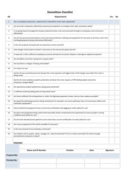 Demolition Checklist.pdf Demolition Safety Checklist | PDF | Demolition | Firefighting