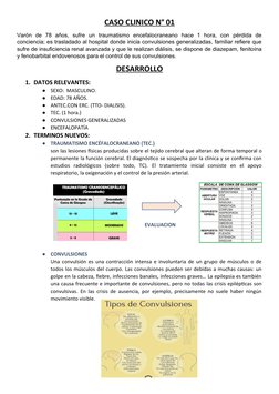 CASO CLINICO N° 01
Varón  de  78  años,  sufre  un  traumatismo  encefalocraneano  hace  1  hora,  con  pérdida  de
concienci
