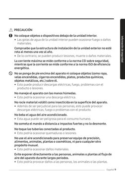 Información de seguridad 
9
Español
  PRECAUCIÓN
	
	 No coloque objetos o dispositivos debajo de la unidad interior.
•	 Las g
