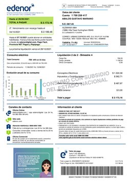 B
Liquidación de Servicio Público N° 0023-42489776
Emisión 14/09/2021 C.A.B.A.
C.E.S.P Nº 32362003799071
Fecha de Vencimiento
