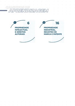 APRENDIZAGEM
CAMINHOS DE
1
2
PROPRIEDADE 
INTELECTUAL 
E DIREITOS 
AUTORAIS	
6
PROPRIEDADE 
INDUSTRIAL, 
REGISTRO DE 
MARCA E
