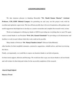 ACKNOWLEDGEMENT 
 
 
 
 
 
We take immense pleasure in thanking Honorable “Mr. Shashi Kumar Sharma” (Assistant 
Professor