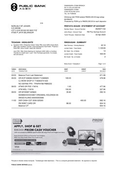 NORLAILY BT JOHARI
C/O WDSB
LOT 3 JLN SS 8/6 SG WAY FIZ
47300 P JAYA SELANGOR
019
TEGASAN / HIGHLIGHTS
.
Gunakan ATM / Perban