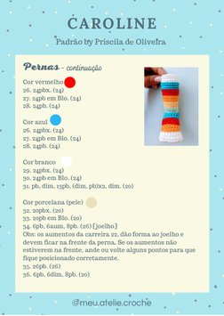 Pernas - continuação
Cor vermelho  
26. 24pbx. (24)
27. 24pb em Blo. (24)
28. 24pb. (24)
Cor azul 
26. 24pbx. (24)
27. 24pb e