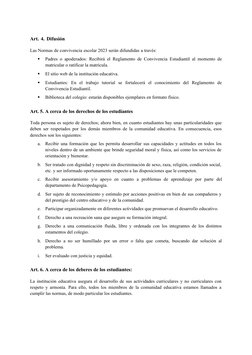 Art. 4. Difusión
Las Normas de convivencia escolar 2023 serán difundidas a través:

Padres o apoderados: Recibirá el Reglame