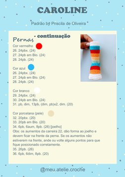 Pernas - continuação
Cor vermelho  
26. 24pbx. (24)
27. 24pb em Blo. (24)
28. 24pb. (24)
Cor azul 
26. 24pbx. (24)
27. 24pb e