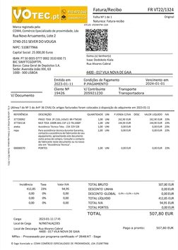 Emitido em 
2023-01-11 
Cliente Nº 
19426 
Condições de Pagamento 
P.PAGAMENTO 
Vencimento em 
V/ Contribuinte 
205921230 
Tr