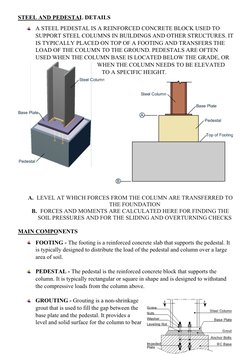 STEEL AND PEDESTAL DETAILS
A STEEL PEDESTAL IS A REINFORCED CONCRETE BLOCK USED TO 
SUPPORT STEEL COLUMNS IN BUILDINGS AND OT