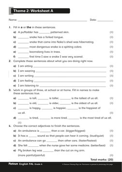 Grade 6 English FAL Worksheets | PDF | Noun | Verb