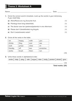 Grade 6 English FAL Worksheets | PDF | Noun | Verb