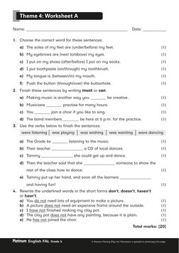 Grade 6 English FAL Worksheets | PDF | Noun | Verb