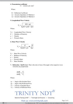 2011-12
Page 2 of 4
4. Transmission coefficient 
T =   4 Z1Z2/ (Z1+Z2)2 
Where: 
R = Reflection Coefficient 
Z1 = Acoustic Im