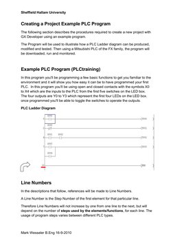 Sheffield Hallam University
Creating a Project Example PLC Program 
The following section describes the procedures required t