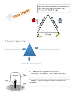 II- Complete o triângulo do Fogo: 
 
 
 
 
 
 
 
 
 
 
 
 
 
 
 
 
III- 
Observando o esquema ao lado explique...