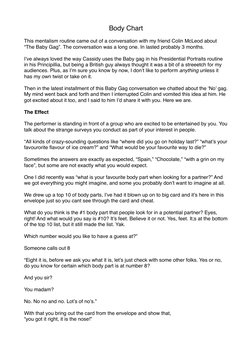 Body Chart
This mentalism routine came out of a conversation with my friend Colin McLeod about 
“The Baby Gag”. The conversat